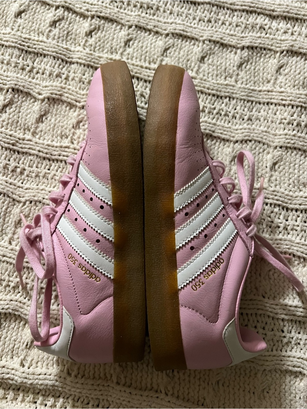 adidas Pink and White Platform 350 Sneakers